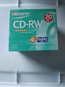 Memorex CD-RW CD 20 Pack Slim Jewel Cases 700 MB 80 Minutes 4x Speed Full Box - Picture 1 of 2