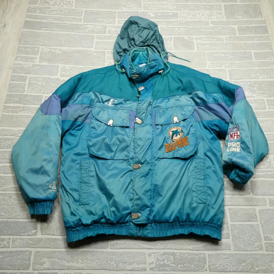 Chaqueta DE COLECCIÓN Miami Dolphins Talla L NFL Pro Line Logo Atletismo Abrigo Envejecido Foto 1 de 4