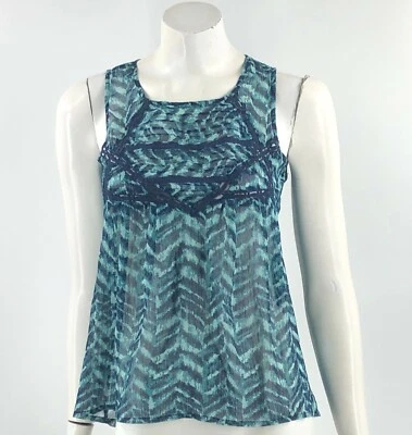 Blusa sin mangas Delias talla XS azul sin mangas estampada transparente con botones espalda para mujer Foto 1 de 4
