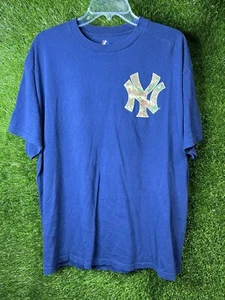 Majestic New York Yankees Derek Jeter Digi Camo Letters Mens XL Blue Tee Rare - Picture 1 of 11