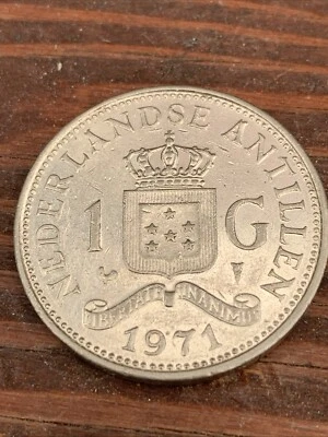 1971 Antillas Nederlands 1 florín - Juliana Koningin Der Nederlanden Coin. KM# 12 Foto 1 de 3