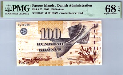 Faeroe Islands 100 Kronur 2002 PMG 68 EPQ SUPERB GEM UNC Pick # 25 - Image 1 of 3