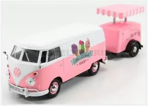 MOTOR-MAX 79672 VOLKSWAGEN - T1 TYPE 2 VAN ICE CREAM WITH TRAILER 1962 - WHITE P - Foto 1 di 2