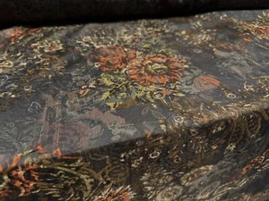 Taffeta Faux Silk Fabric, Per Metre - Flocked Paisley Glitter Print - Brown - Picture 1 of 3