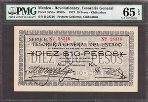 Mexico - Revolutionary 10 Pesos 1913 P-S555a GEM UNC PMG 65 EPQ - Picture 1 of 2