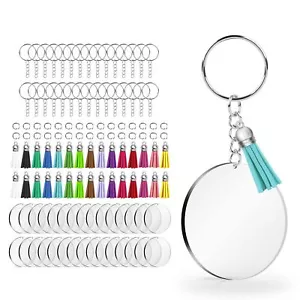 120 pcs Acrylic Keychain Blank with Key Rings: Tassels Key Chain for Craft - Picture 1 of 7