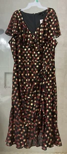 Lane Bryant Metallic Ruffle Maxi Dress Size 24 Faux Wrap Black Red Gold *NWT* - Picture 1 of 3