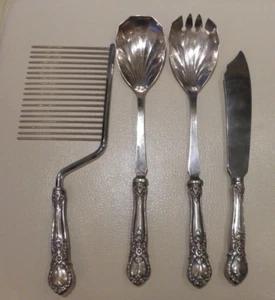 WEB STERLING SILVER HANDLES 4-PIECE SERVING FLATWARE - Picture 1 of 10