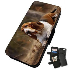 Printed Silicone Flip Mobile Phone Case Cover For iPhone Basset Hound Dog Cute - Picture 1 of 4