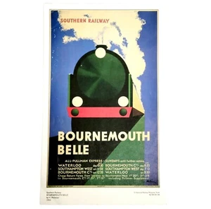 Southern Railway Train Poster Print Bournemouth Belle Ad Art Transportation VGC - Picture 1 of 7