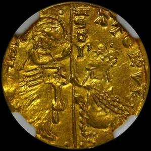 (1350-1439) ITALY GOLD DUCAT PAPAL STATES FR-2 ROMAN SENATE NGC UNC DETAIL - Picture 1 of 4