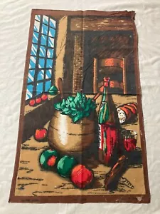 Vintage Australia Kitchen Tea Towel 1970s Linen Souvenir Wine Table Scene - Picture 1 of 4