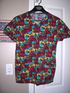 SCRUBZONE Bright Multi-color Uniform Scrub Top Size Small - Picture 1 of 1