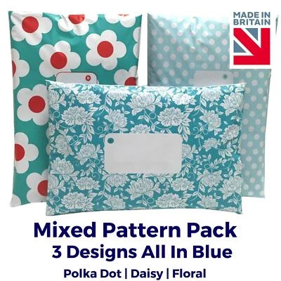 BLUE Printed Mailing Bags MIXED PACK Post Postal Parcel Poly Polka Dot Floral