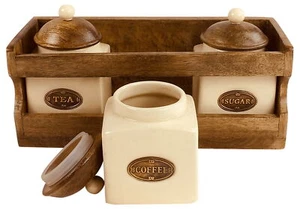 Holzregal 3 Keramik Gläser Tee Kaffee Zucker Küche Aufbewahrung Wand oder Freistehend - Bild 1 von 4