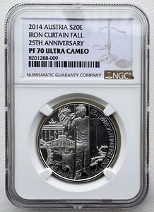 NGC PF70 Austria 2014 The Fall of the Iron Curtain Silver Coin 20 Euro 20g - Picture 1 of 7