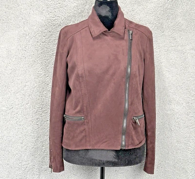 Kut From Kloth Moto Jacket Womens L Brown Vegan Suede Lined Asymmetric Zip Moto - Image 1 of 4