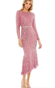 VESTIDO MIDI MAC DUGGAL 93627 MANGA LARGA LARGO TÉ PALISANDRO FLORAL CUENTAS 14 - Imagen 1 de 4