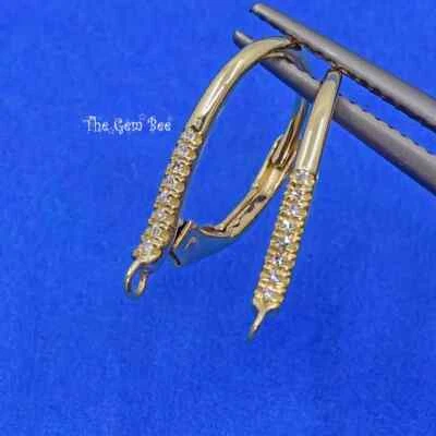 Pendientes de oro amarillo macizo de 14 k de 10 mm x 16 mm con detalles de diamantes naturales con cierre de palanca Foto 1 de 4