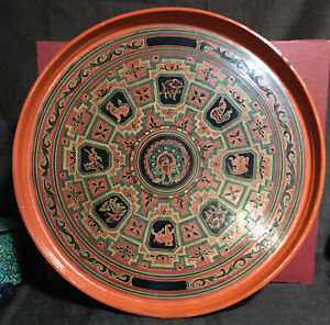 Vintage Burmese Lacquerware Tray Platter Wall Art 15.5”