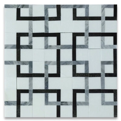 T2G1XP Thassos White Marble Square Mosaic Tile Gray Links Polished - Image 1 of 4
