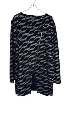 Chico's Women Jacket Metallic Wavy Striped Asymmetrical Zip-Up Travelers Black 3 - Image 1 of 4