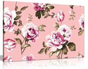 Pink Botanical Roses Shabby Chic Vintage Canvas Wall Art Picture Print - Picture 1 of 1