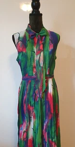 Kleid Maxi guter Zustand grün floral 40 L Glenfield Plissee ärmellos Sommer fein - Bild 1 von 5