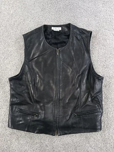 Talbots Womens Vest Leather Black Large Lined Vintage - Picture 1 of 13