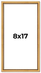 8x17 Frame Beaded Gold Solid Wood Picture Frame | 0.75 Inches Moulding Width | L - Picture 1 of 10