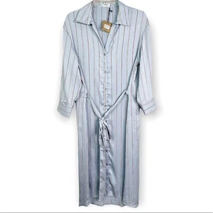 NWT Hello Nite! Revolve Satin Pinstripe LS Button Down V-Neck PJ Sleep Gown S - Picture 1 of 11