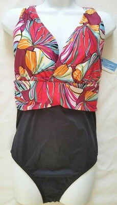 Cleanwater Plus ¡Precioso! Traje de baño con cuello en V y tirantes de corbata trasera 1 pieza talla 18 W Foto 1 de 4