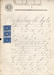 CHILE FISCAL DOCUMENT 1890 GOOD FRANKING #11 - Picture 1 of 2
