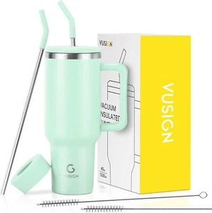 VUSIGN 40oz Insulated Tumbler with Handle & Straw Lid – Stainless Steel, Light G - Picture 1 of 5