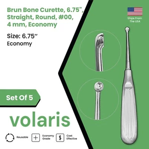 Juego de 5 curetas Brun Bone, 6,75", rectas, redondas, #00, 4 mm, económicas - Imagen 1 de 5