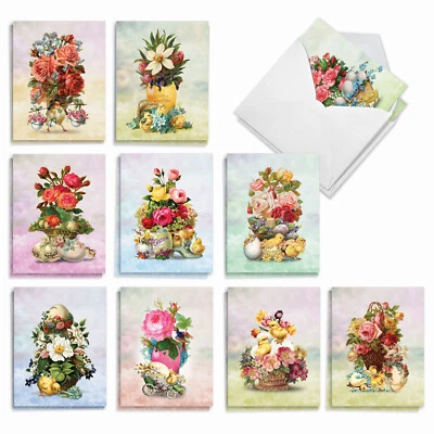 20 Asst'd Easter Notes w/ Envelopes (10 Designs, 2 Each) Vintage Spring Flowers - Image 1 of 4
