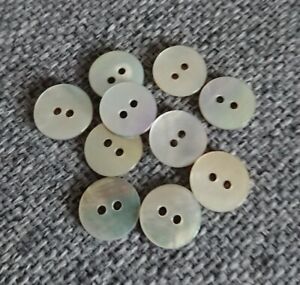 10 Shiny Grey MOP Pearl Shell Buttons 13mm Aran Cardigan Jumper 2 Hole Vintage 