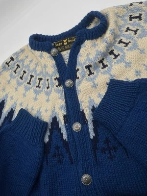 Vintage Saga Hand Knitted Cardigan Men's L/XL Norway Eskimo Wool Nordic Blue - Image 1 of 4