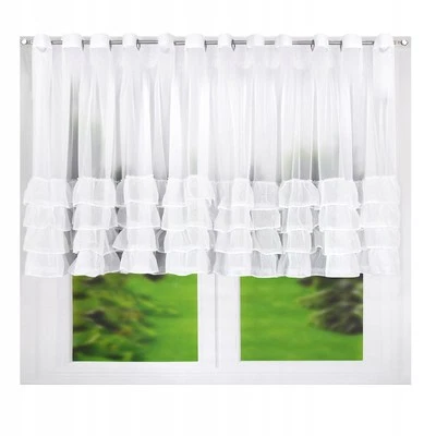 Kurzer Vorhang Büro Küche 400x130 cm Weißer Voile mit Ösen - Bild 1 von 4