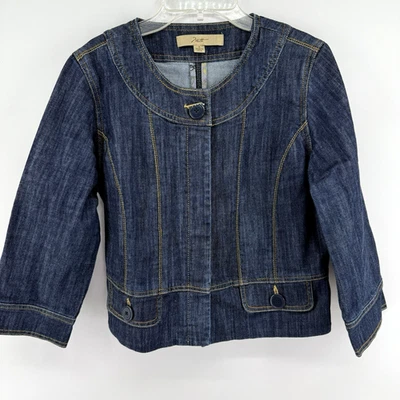 Motto Denim Jacket Womens 8 Dark Wash 3/4 Sleeves Fitted Pockets Classic Chic - Image 1 of 4