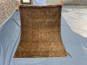 Antique Turkmen Bokhara Rug 3.4x4.5 ft Faded Terracotta Hand Knotted Wool Carpet - Picture 1 of 11