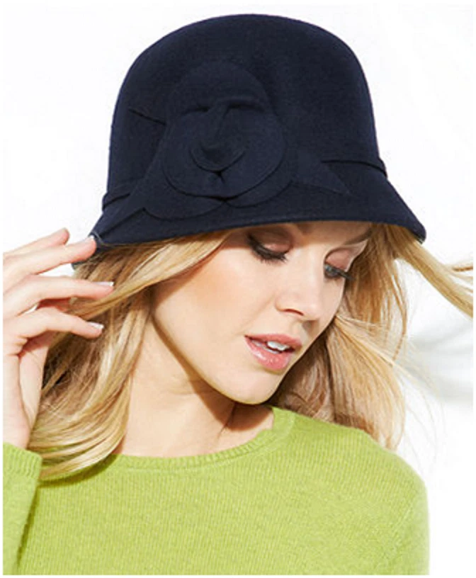 Nine West Felt Cloche with Self Flower Blue Navy Hat - Image 1 of 1