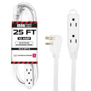 25 Ft White Extension Cord with 3 Electrical Power Outlet - Durable White Cable - Picture 1 of 7