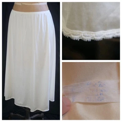 De colección VANITY FAIR Crema Media Falda Enagua ENCAJE Nylon EE. UU. L USADA EN EXCELENTE ESTADO Foto 1 de 4