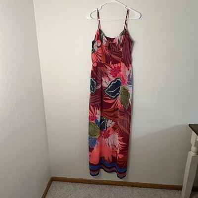 Maxi Vestido Express Para Mujer Mediano Floral Rojo Rosa Tropical Frontal Abertura Playa K5 Foto 1 de 4