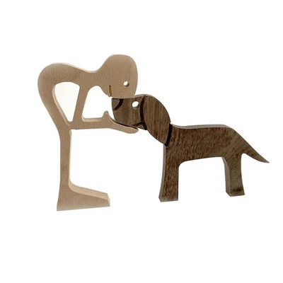 Estatua de hombre y perro EKDJKK - Escultura de madera hecha a mano, estatuilla de animal para Ho... Foto 1 de 4