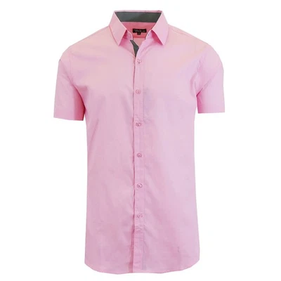 GALAXY BY HARVIC MENS SLIM FIT SHORT SLEEVE BUTTON UP SHIRT - SIZE: MEN S - PINK - Image 1 of 3