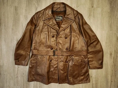 Chaqueta de Cuero Vintage Años 70 The Leather Shop Sears Marrón Talla Grande Hecha en EE. UU. Foto 1 de 4