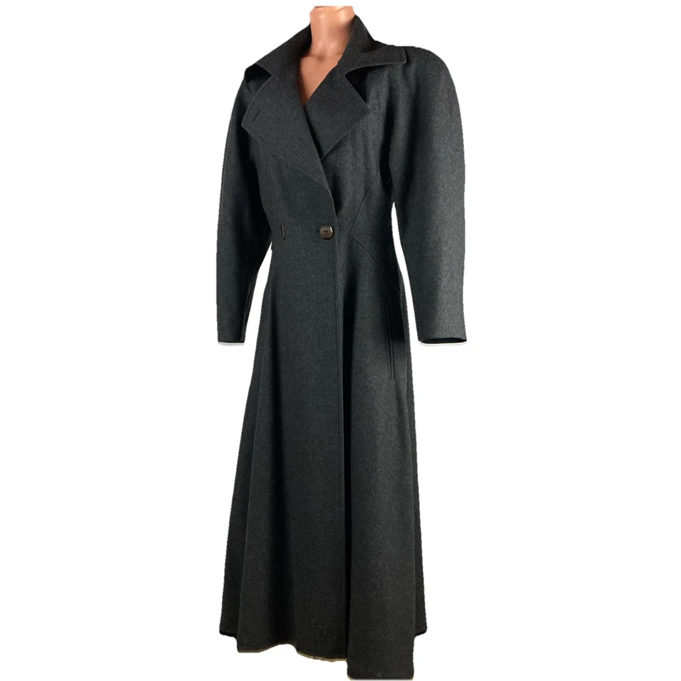Vtg Louis Feraud Double Breasted Wool Overcoat Trench Coat Gray Sz 8 - Image 1 of 4