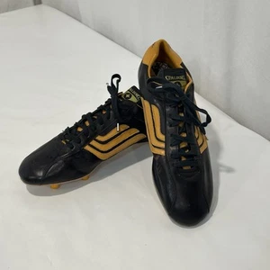 Vintage Men’s 70s Spalding Leather Football Cleats Black Gold Size 10 - Picture 1 of 10